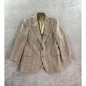 Vintage Regents Gate Suit Jacket 42 L Taupe Wool Herringbone Harris Tweed USA